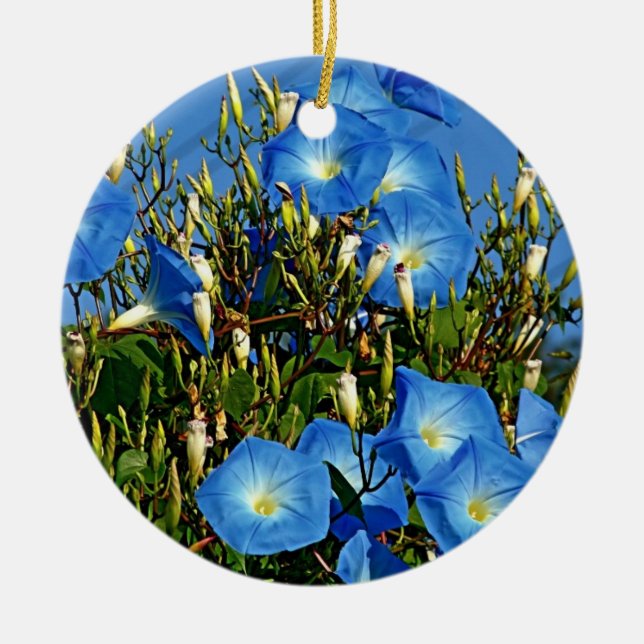 Blue Morning Glory-Ceramic Ornament (Front)