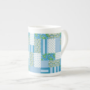 Blue Morning Glory Faux Patchwork Bone China Mug
