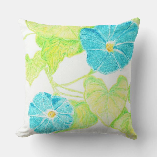 Blue Morning Glory (w/ Leaf detail back) Cushion (Front)
