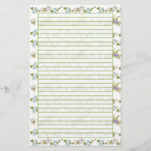 Blue Morning Glory Watercolor Flowers Lined Stationery