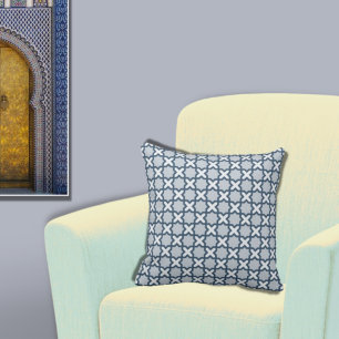 Blue Moroccan Inspired Geometric Pattern Cushion