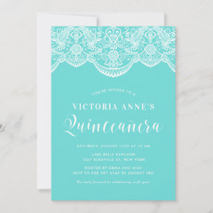Blue Moroccan Lace Quinceañera Invitation