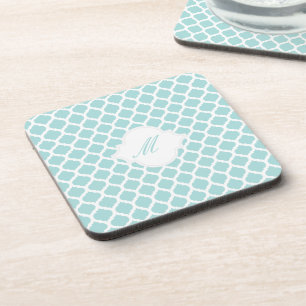 Blue Moroccan Pattern with Monogram Cork Coasters