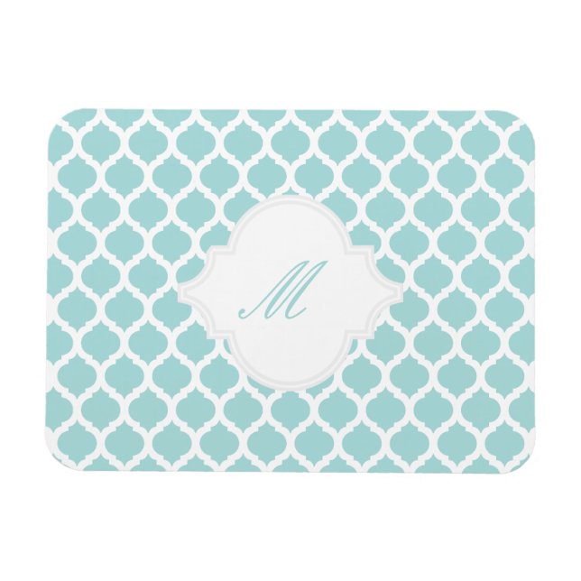 Blue Moroccan Pattern with Monogram Magnets (Horizontal)