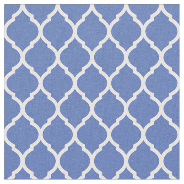 Blue Moroccan Quatrefoil Fabric (Close Up)