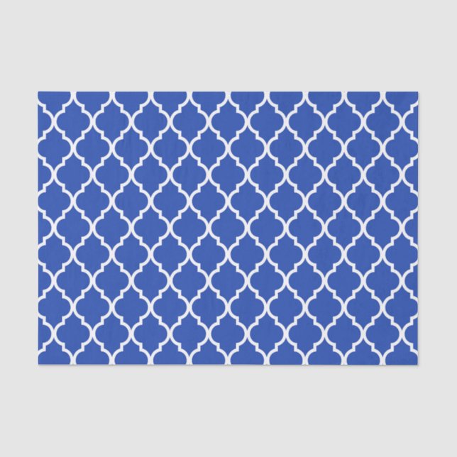 Blue Moroccan Quatrefoil Lattice Pattern Tissue Paper (Front)