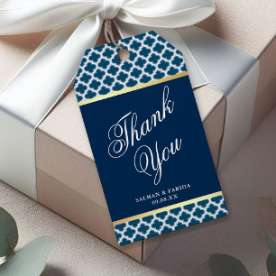 Blue Moroccan Quatrefoil Pattern Wedding Gift Tags