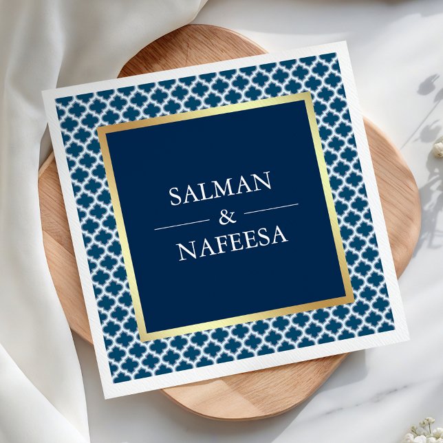 Blue Moroccan Quatrefoil Pattern Wedding Napkin (Creator Uploaded)