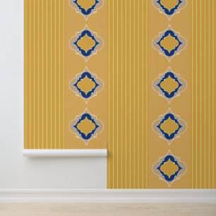 Blue Moroccan shapes and Citrus stripes Wallpaper