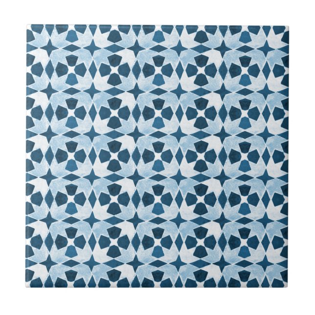 Blue Moroccan Symetry Pattern Ceramic Tile (Front)