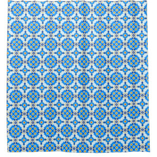 Blue Moroccan Tile Pattern Boho Shower Curtain