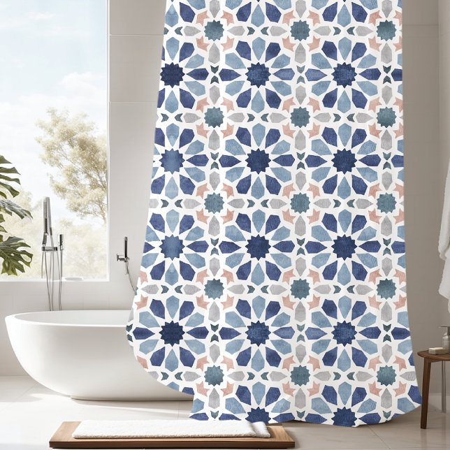 Blue Moroccan Tile Pattern Shower Curtain (Creator Uploaded)