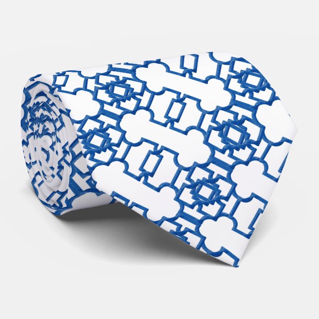 Blue Moroccan Tile Pattern Tie (Rolled)