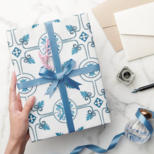 Blue Moroccan Tile Pattern Wrapping Paper