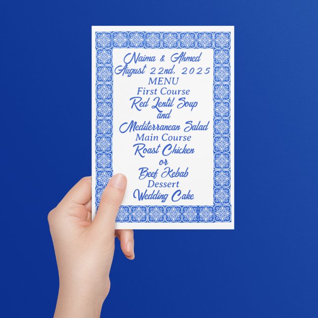 Blue Moroccan Tiles Wedding Menu (Creator Uploaded)