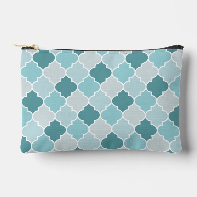 Blue Moroccan Trellis, Latticework, Quatrefoil Accessory Pouch (Front)