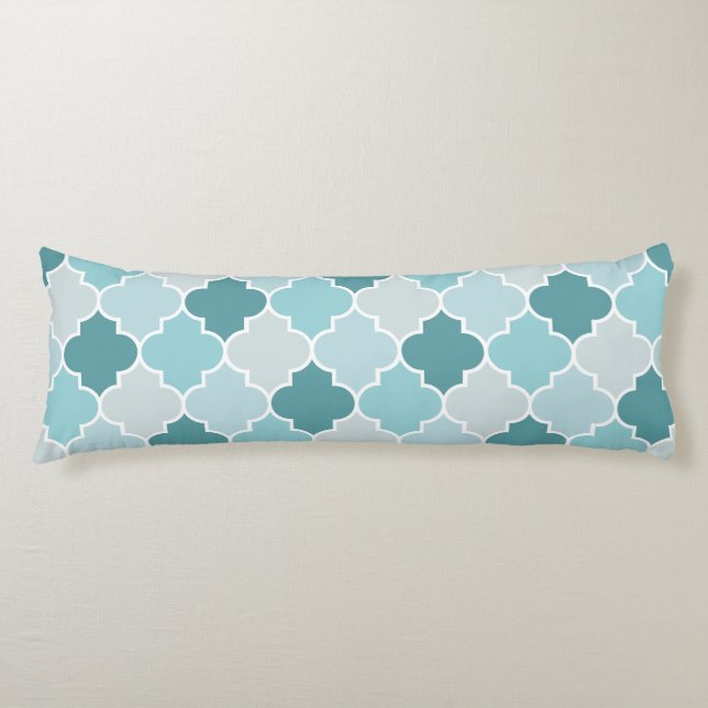 Blue Moroccan Trellis, Latticework, Quatrefoil Body Cushion (Front)