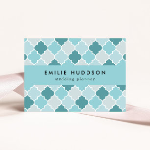 Blue Moroccan Trellis, Latticework, Quatrefoil Business Card