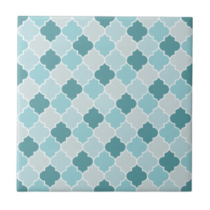 Blue Moroccan Trellis, Latticework, Quatrefoil Ceramic Tile