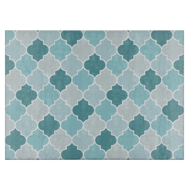 Blue Moroccan Trellis, Latticework, Quatrefoil Cutting Board (Front)