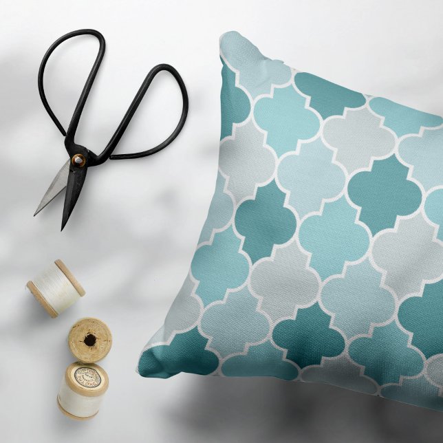 Blue Moroccan Trellis, Latticework, Quatrefoil Decorative Cushion (Creator Uploaded)