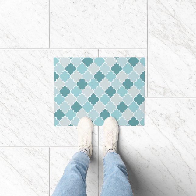 Blue Moroccan Trellis, Latticework, Quatrefoil Doormat (Indoor)