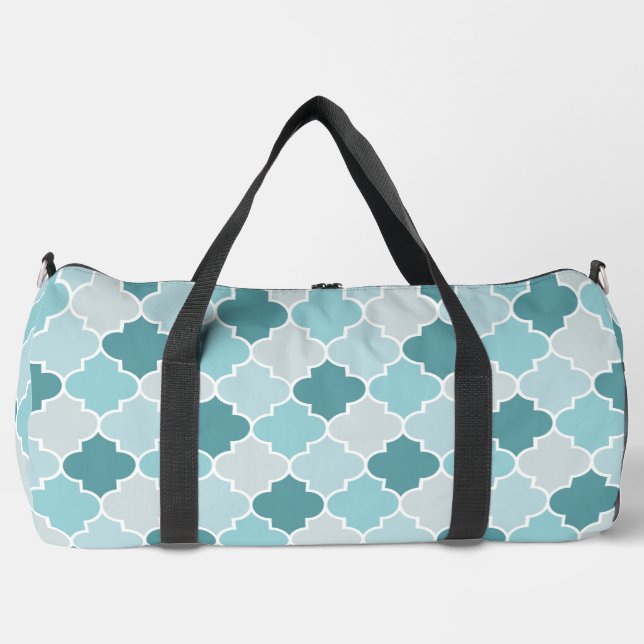 Blue Moroccan Trellis, Latticework, Quatrefoil Duffle Bag (Front)
