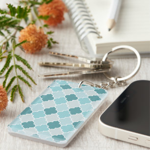 Blue Moroccan Trellis, Latticework, Quatrefoil Key Ring