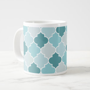 Blue Moroccan Trellis, Latticework, Quatrefoil Large Coffee Mug