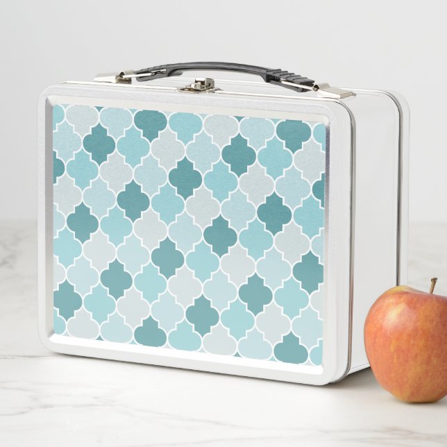 Blue Moroccan Trellis, Latticework, Quatrefoil Metal Lunch Box (In Situ)