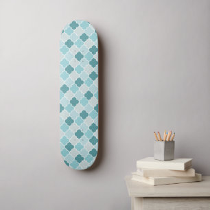 Blue Moroccan Trellis, Latticework, Quatrefoil Skateboard