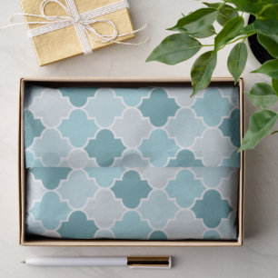 Blue Moroccan Trellis, Latticework, Quatrefoil Tissue Paper