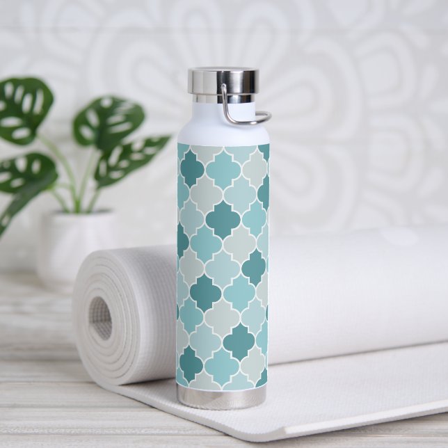 Blue Moroccan Trellis, Latticework, Quatrefoil Water Bottle (Yoga)