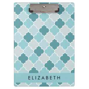 Blue Moroccan Trellis, Quatrefoil, Your Name Clipboard