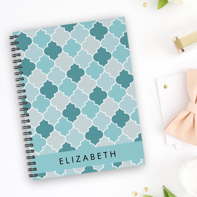 Blue Moroccan Trellis, Quatrefoil, Your Name Notebook (Creator Uploaded)