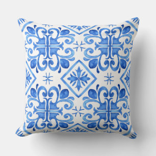 Blue Moroccan Zellige Pattern Throw Pillow