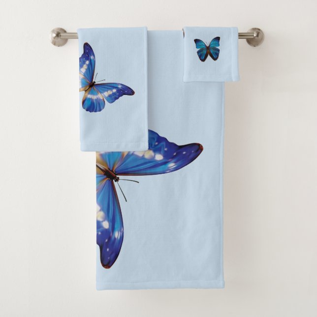 Blue Morpho Butterflies Bath Towel Set (Insitu)