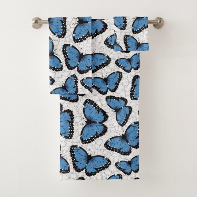 Blue morpho butterflies bath towel set (Insitu)