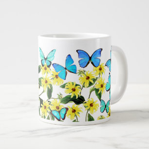 Blue Morpho Butterflies Coneflower Flowers Mug