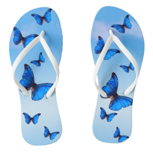 Blue Morpho Butterflies Flying in Sky Thongs