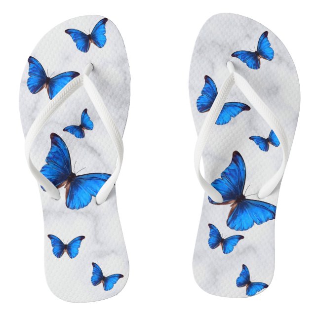 Blue Morpho Butterflies in Flight Marbled Thongs (Footbed)