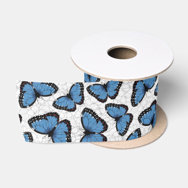 Blue morpho butterflies satin ribbon (Spool)