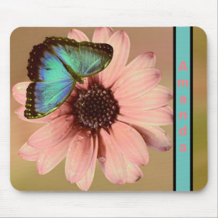 Blue Morpho Butterfly and Daisy Mouse Pad