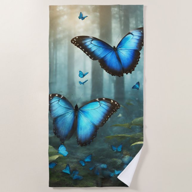 Blue Morpho Butterfly Beach Towel (Front)
