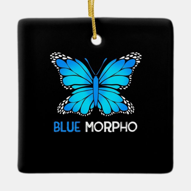 Blue Morpho Butterfly Ceramic Ornament (Front)