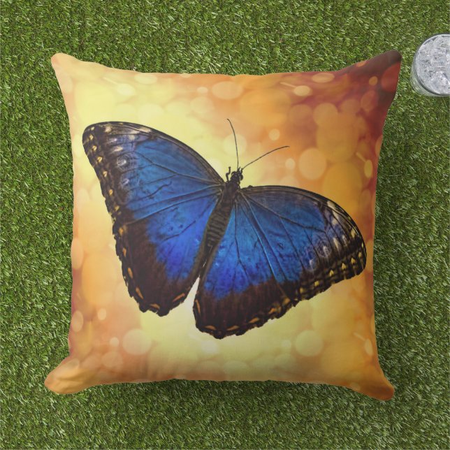 Blue Morpho Butterfly Cushion (Grass)