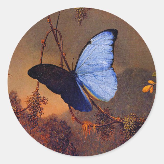Blue Morpho Butterfly, fine art, Classic Round Sticker (Front)