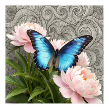 Blue Morpho Butterfly Floral Botanical Art Poste