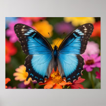 Blue Morpho Butterfly Floral Botanical Photo Art