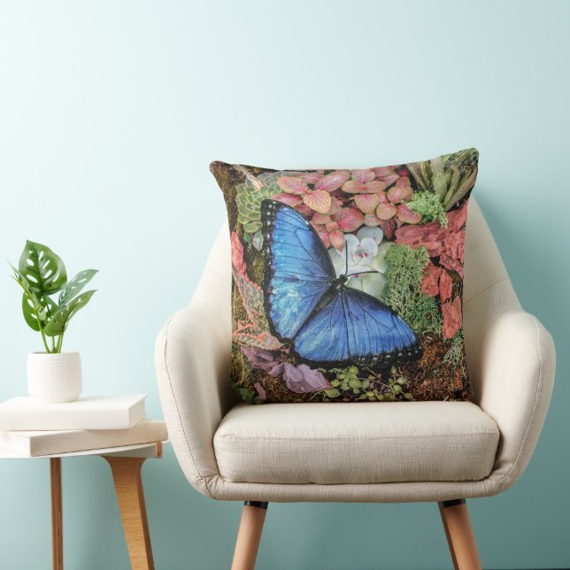 Blue Morpho Butterfly Floral Nature Art Cushion (Chair)